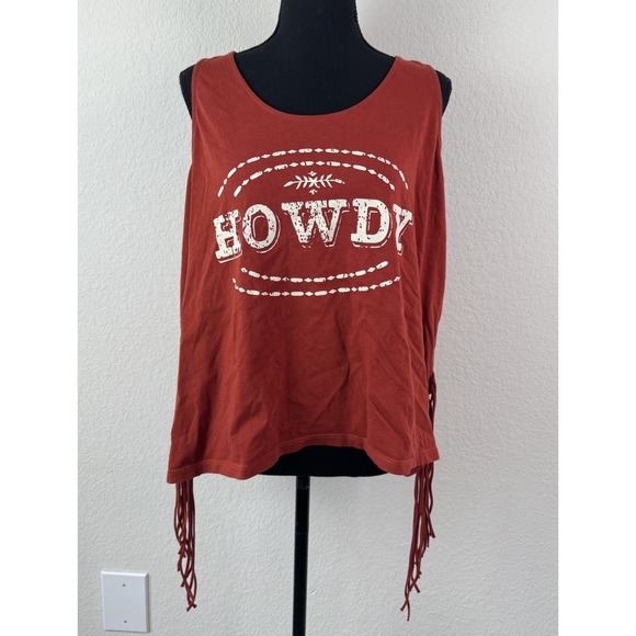Shyanne Tops - Shyanne Howdy Tank Top Western Fringe Macrame Back Women's XL Made In Peru Rodeo